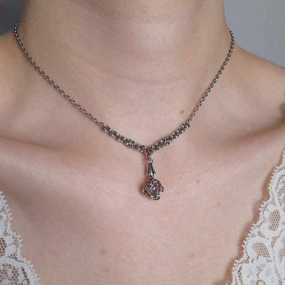 Gothic fairy purple and silver dainty necklace with a small silver chain
